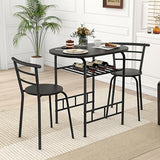 3-Piece Dining Table Set, Kitchen Table and 2 Chairs with Wine Rack, Metal Frame