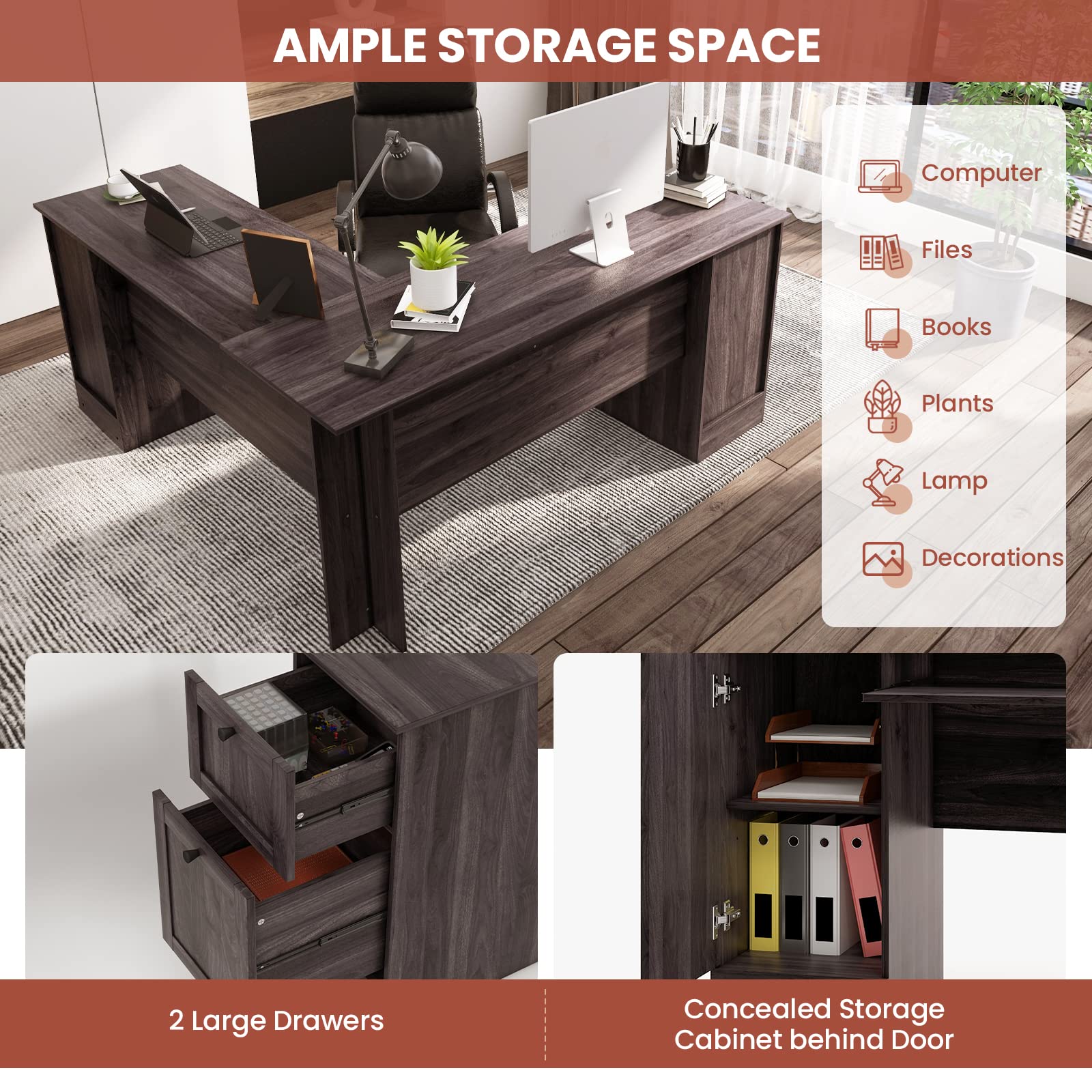 LuxeSpace L-Shaped Office Desk with Storage & Ergonomic Keyboard Tray