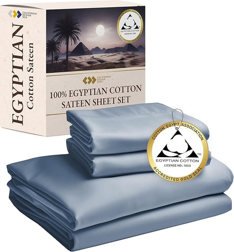 Certified Luxury 100% Egyptian Cotton Sheets, King Size Bed Sheets, 4 Piece Deep Pocket Sateen Cooling