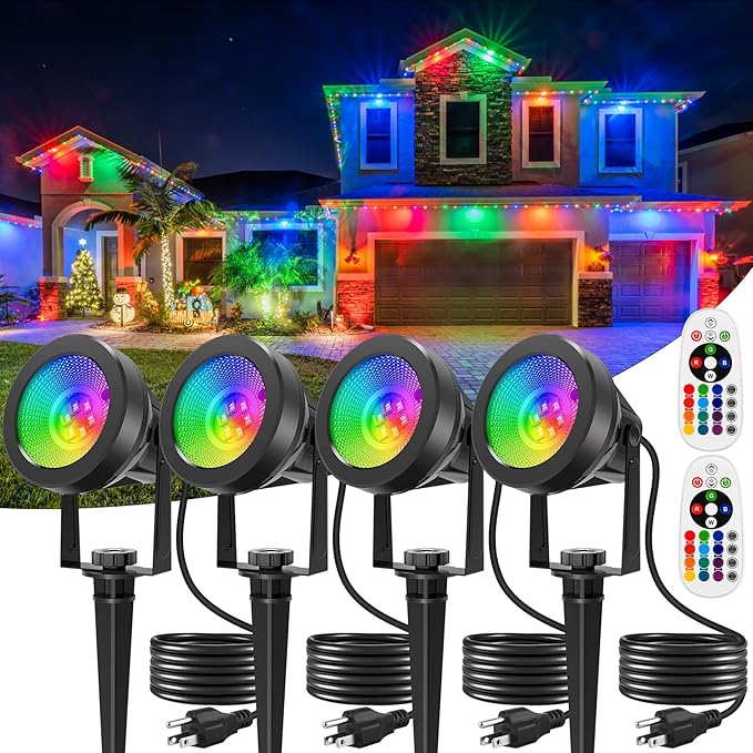 LED Spotlight Outdoor,Low Voltage Landscape Lighting IP65 Waterproof with US Plug, 3000K Warm White Outdoor Spot Lights for Yard Flag Pole House Garden Tree(6-in-1)