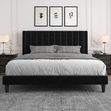 Full Bed Frame/Velvet Upholstered Bed Frame with Vertical Channel