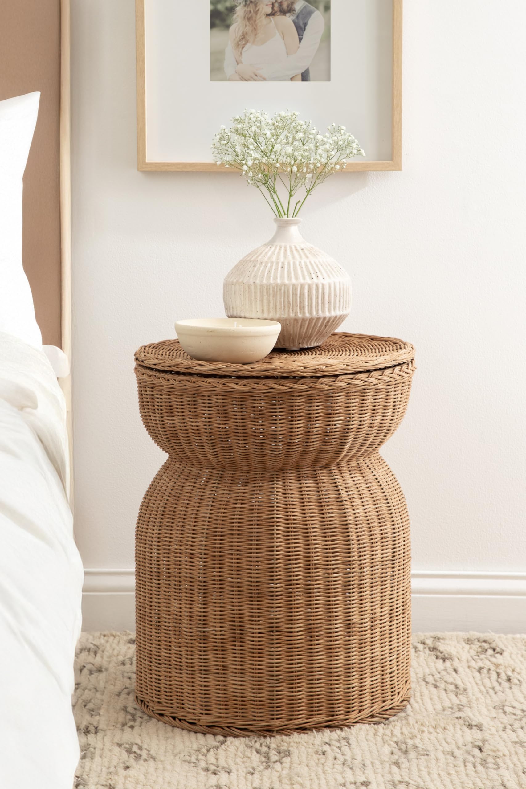 Thatch Modern Woven Rattan Round Storage Side Table, 17 x 17 x 21, Natural Rattan