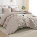 Queen Comforter Set - 7 Pieces Bed in a Bag Queen Bedding Comforter Sets Oatmeal,