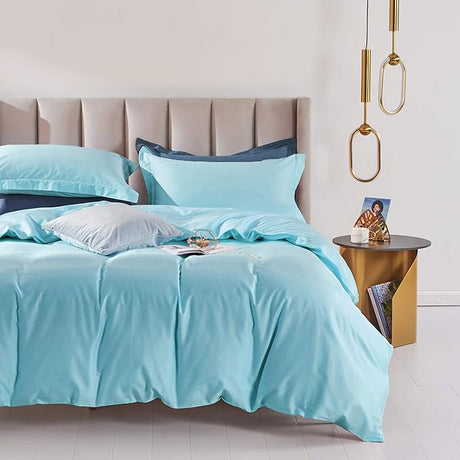 Queen Duvet Cover Set Peacock Blue 100% Long-Staple Cotton Sateen Weave Luxury