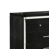 9 Drawer Wooden Dresser with Embossed Texture and Mirror Accents, Black