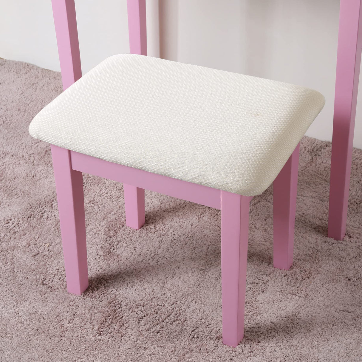 Moniys Moniya Pink Wood Makeup Vanity Table and Stool Set