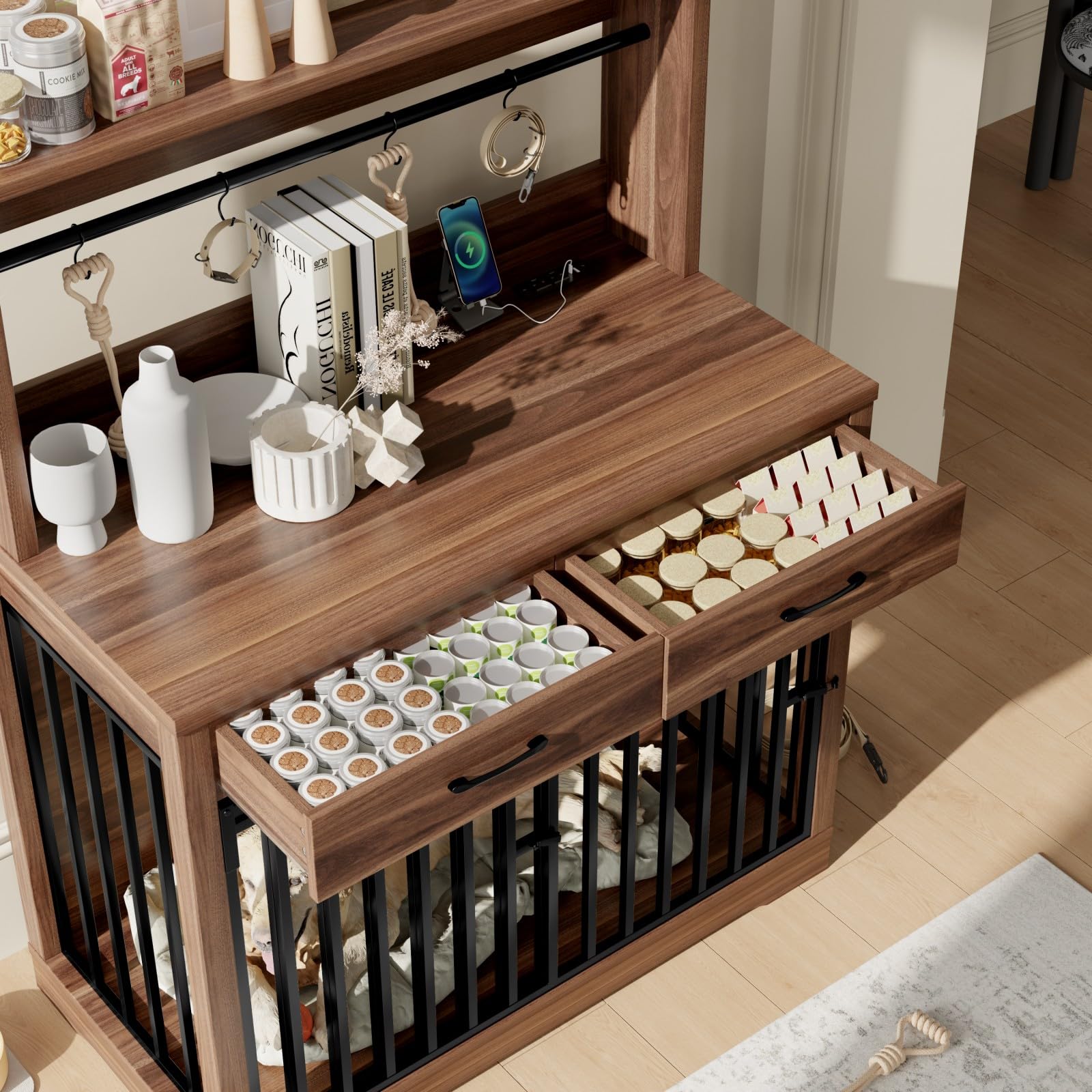 Modern Dog Crate Furniture with Charging Station - 38 Inch