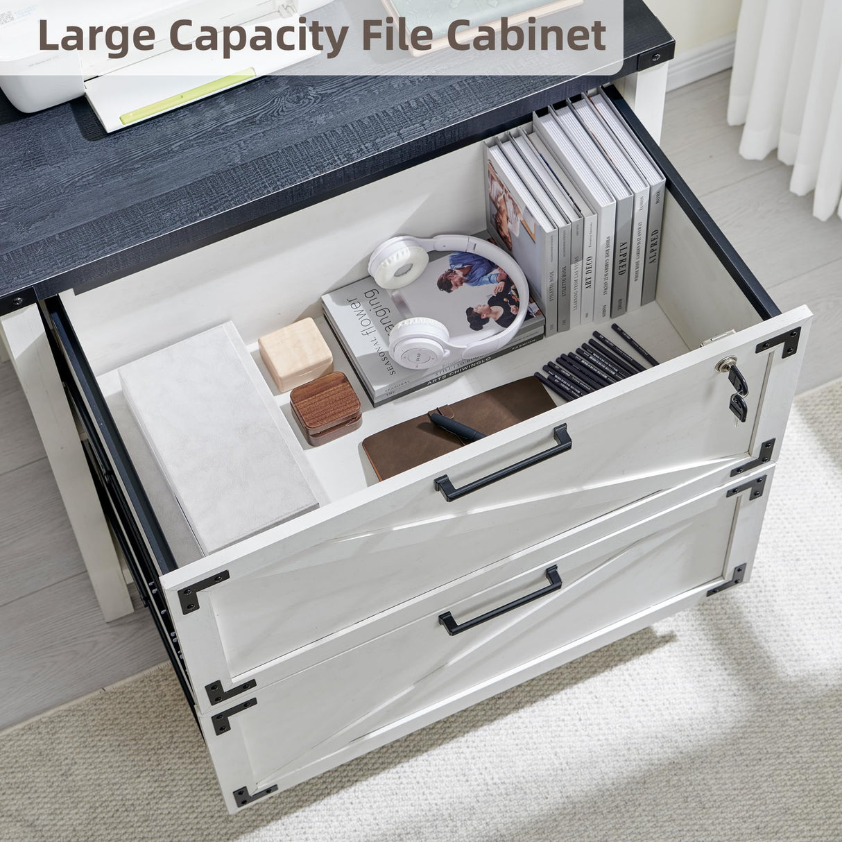 2 Drawer Farmhouse File Cabinet, Lateral Filing Cabinet with Lock for Home Office