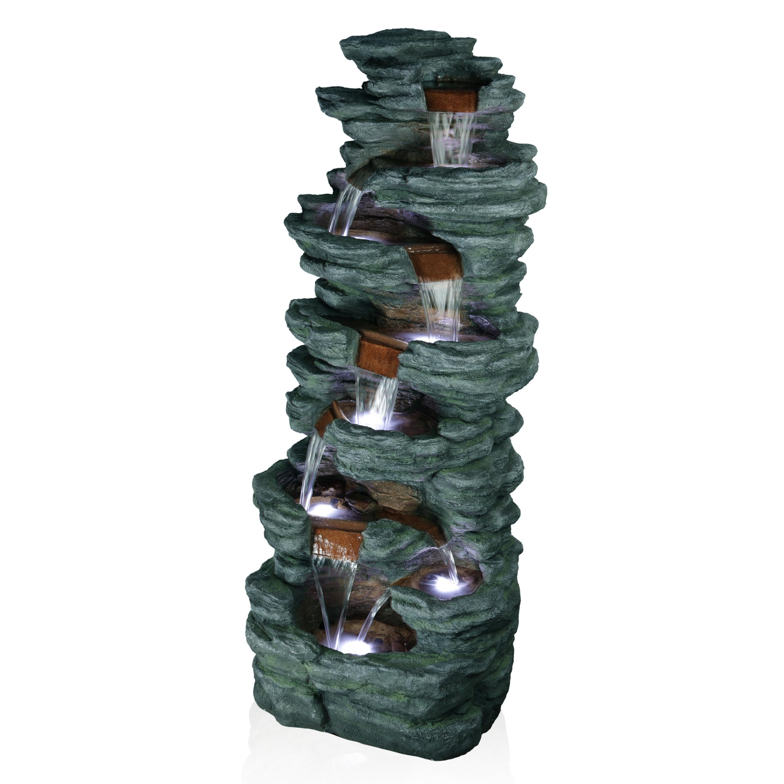 TZL274 Outdoor Floor Cascading Stone Fountain w/LED Lights