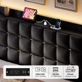 King Size Velvet Platform Bed Frame with LED Lights & Storage Drawers