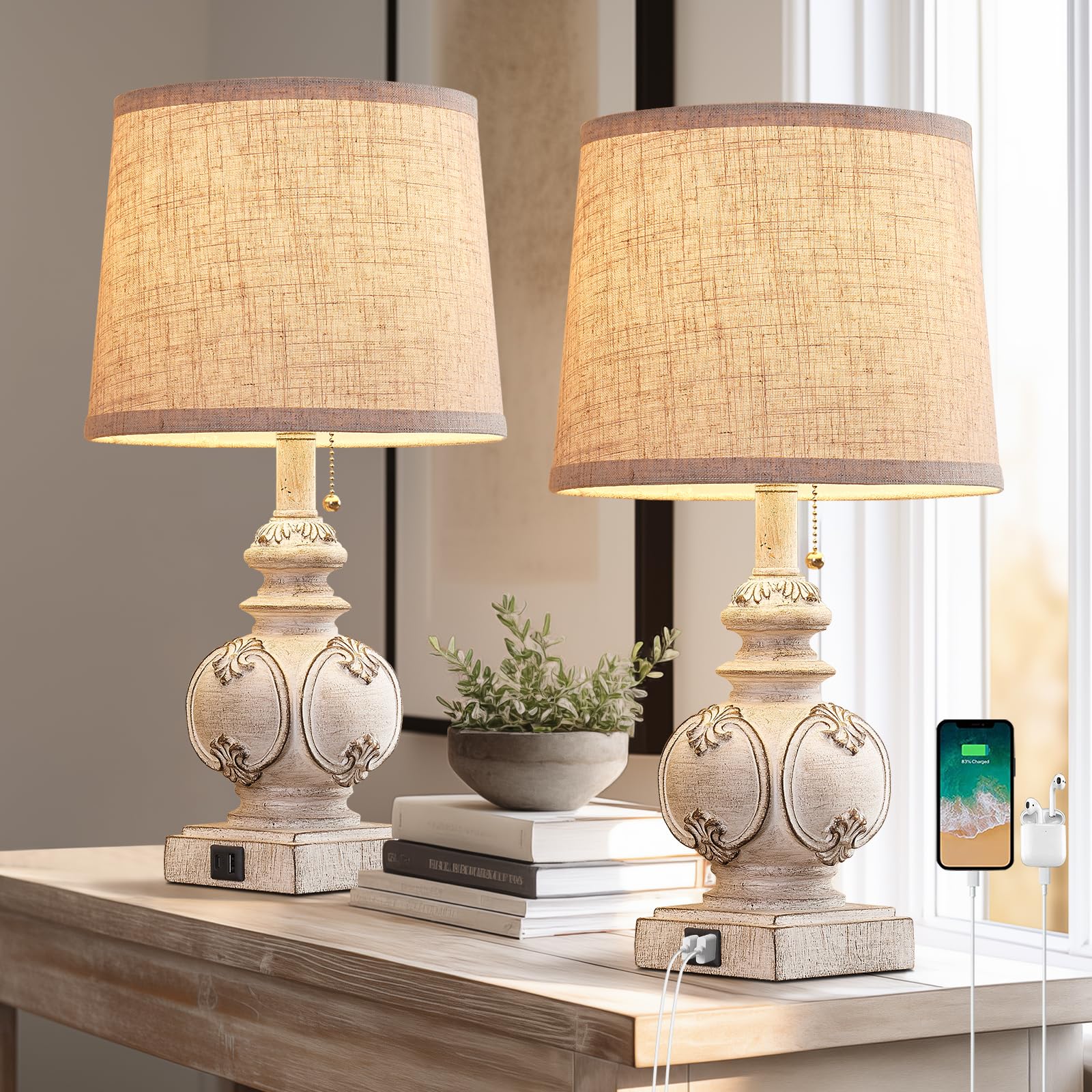 20.5" Table Lamps for Bedroom Set of 2, Small Farmhouse Rustic