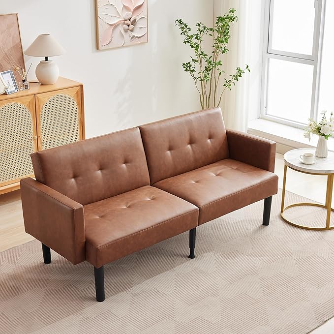 75.5” Convertible Futon Sofa Bed, Linen Flannel Small Couch Sofa