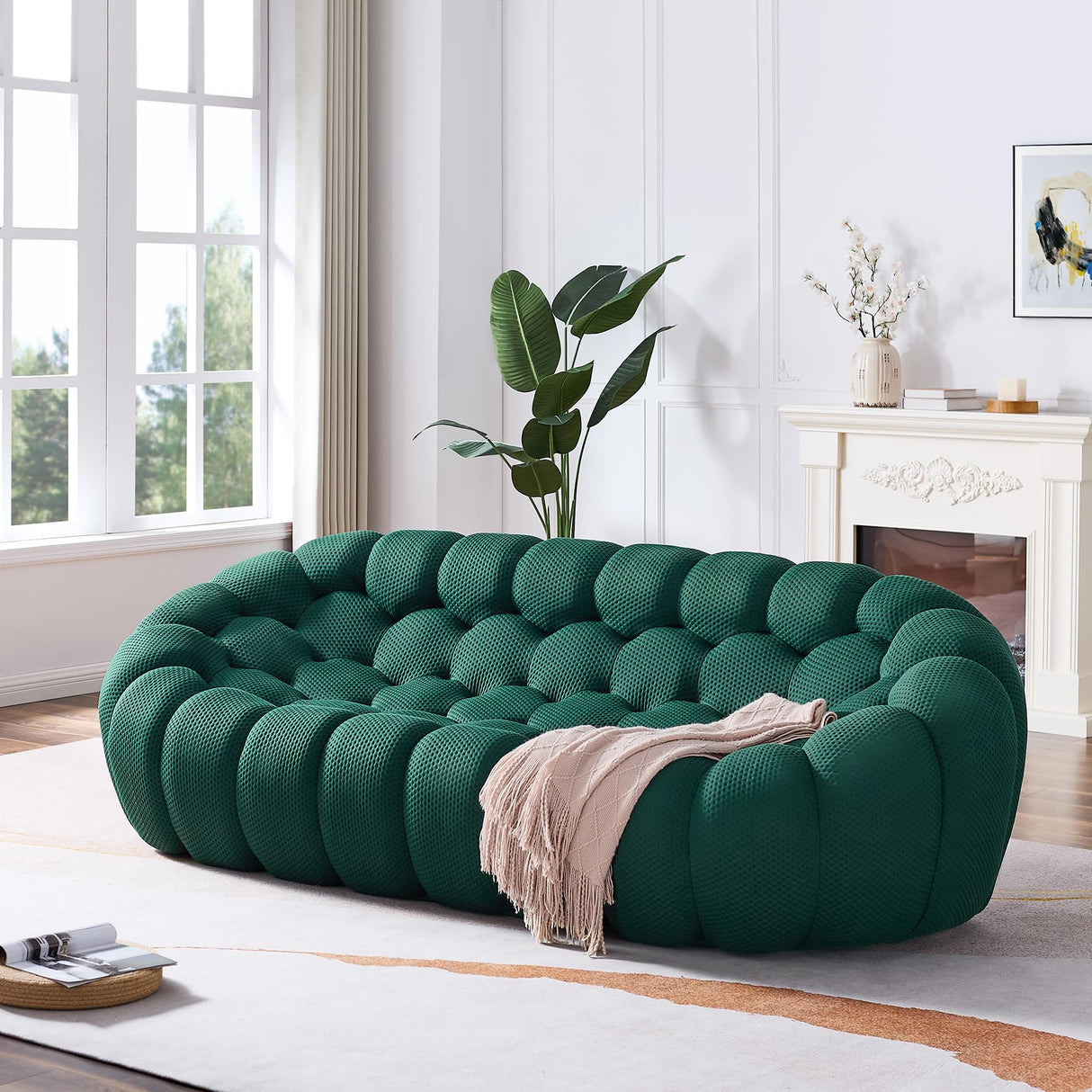 97.24'' Sofa, Modern 3-Seater Upholstered Lazy Mesh Fabric Oversized Floor Sofa, 3D