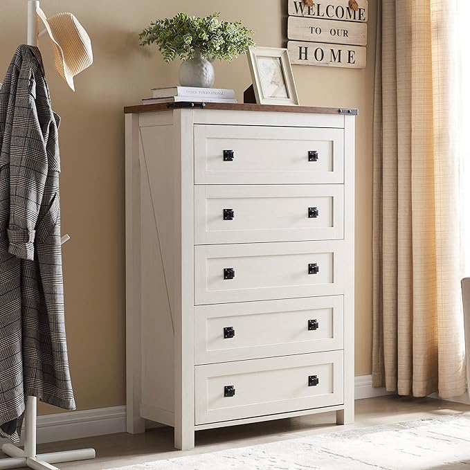 5 Drawers Dresser Chests for Bedroom, Wood Rustic Tall Chest of Drawers