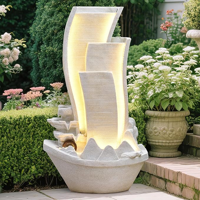 35.83'' Outdoor Garden Cascading Stone Floor-Standing Waterfall Fountain