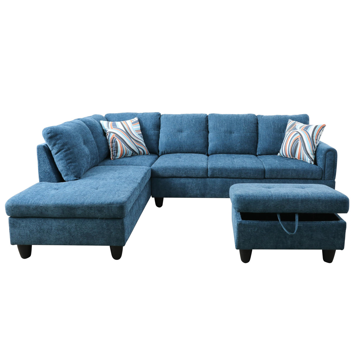 Living Room L Shaped Couch Upholstered Futon Sofa Comfy Flannel Modular Sofa 3-Piece Living Couch