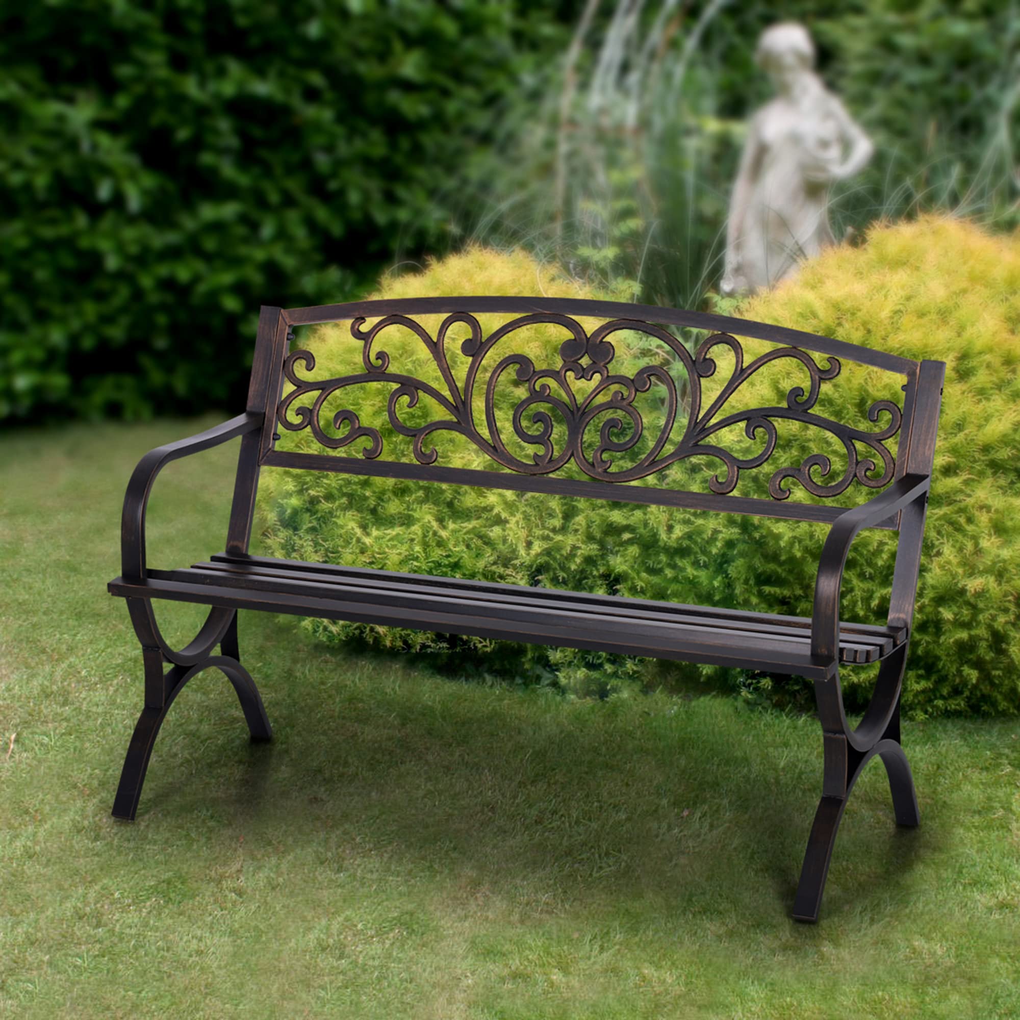 Metal Outdoor Bench, 50" Outdoor Garden Bench Patio Park Bench