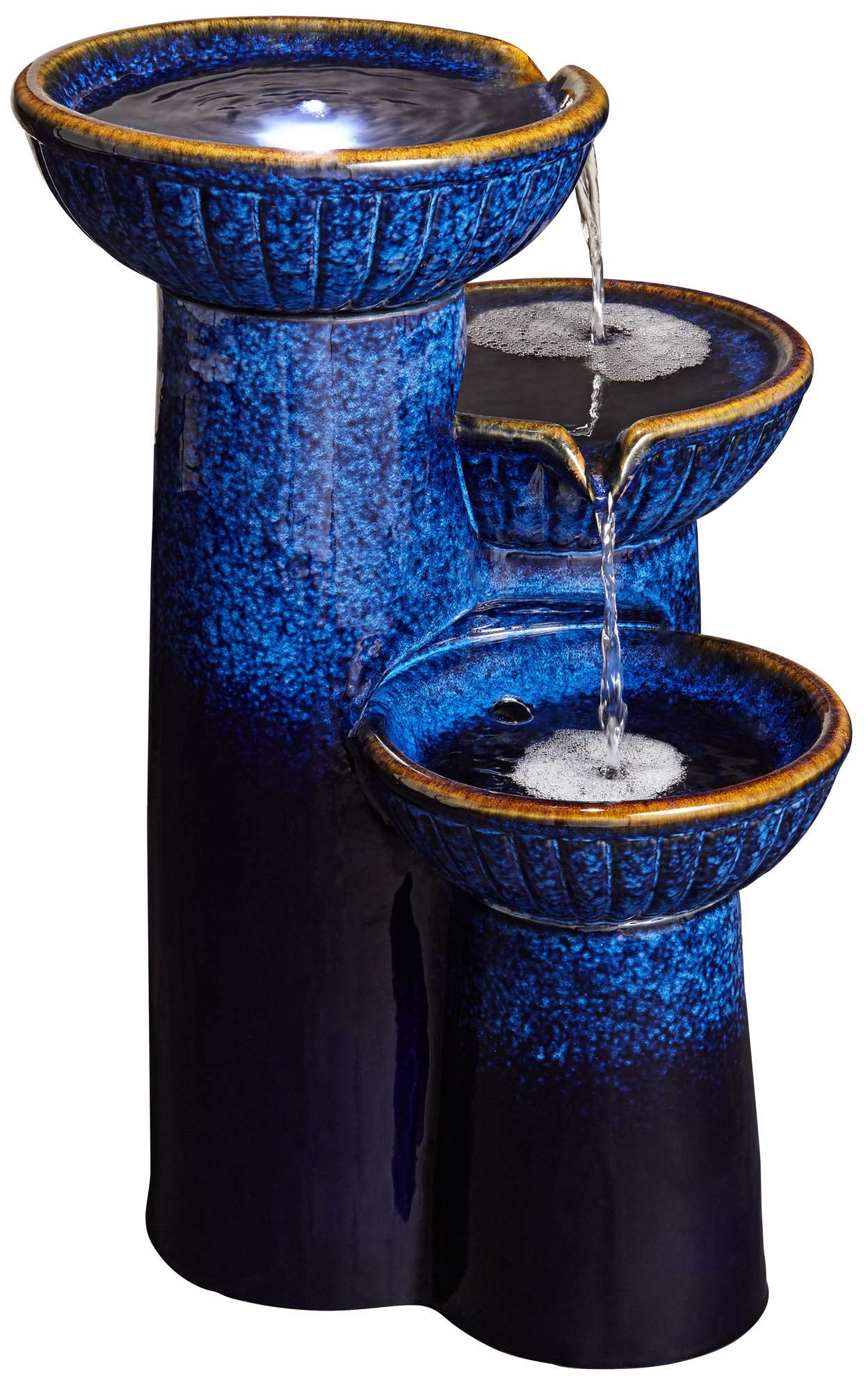 3 Bowl Modern Outdoor Floor Water Fountain 26 3/4" High with LED Light Cascading Bowl
