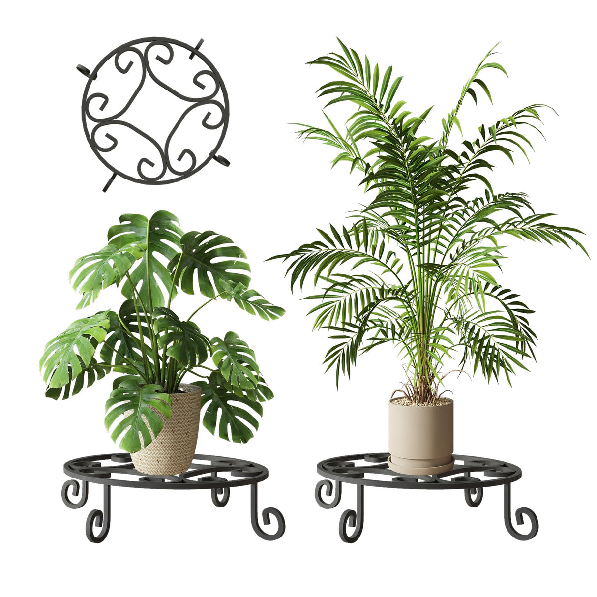 2 Pack 10” Diameter Metal Outdoor Plant Stand Indoor, Black Heavy Duty Potted Holder