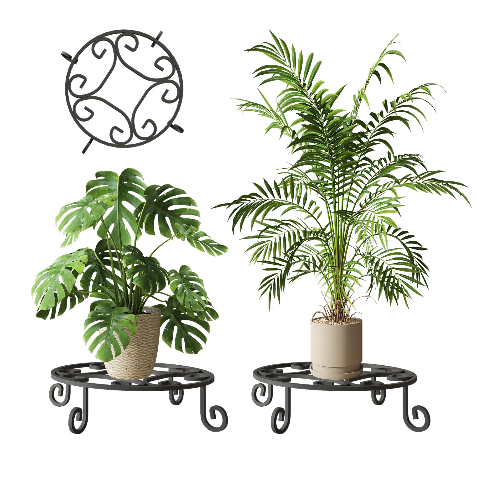 2 Pack 10” Diameter Metal Outdoor Plant Stand Indoor, Black Heavy Duty Potted Holder