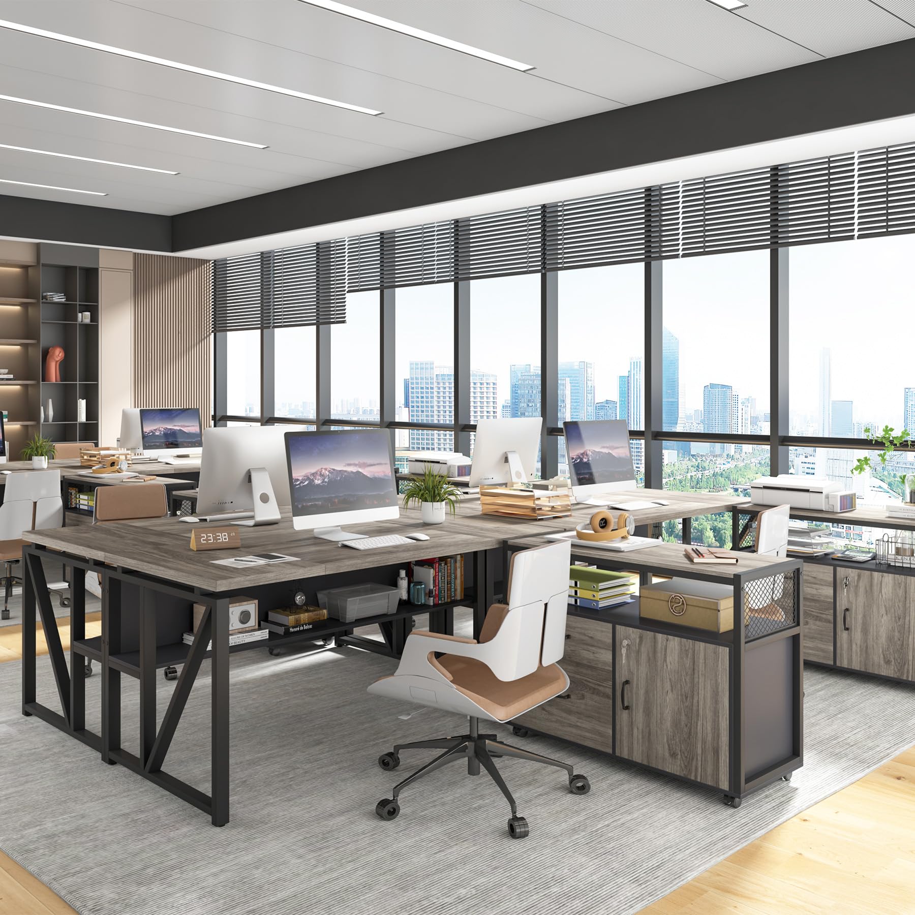 L Shaped Desk with Drawer Cabinet, 63" Executive Computer Desk and lateral File Cabinet