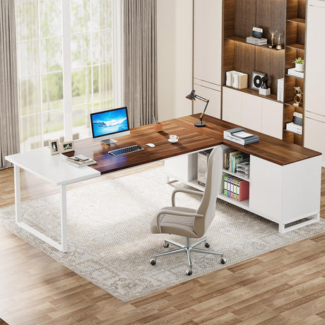 70.8" L-Shaped Executive Desk with 55" File Cabinet,