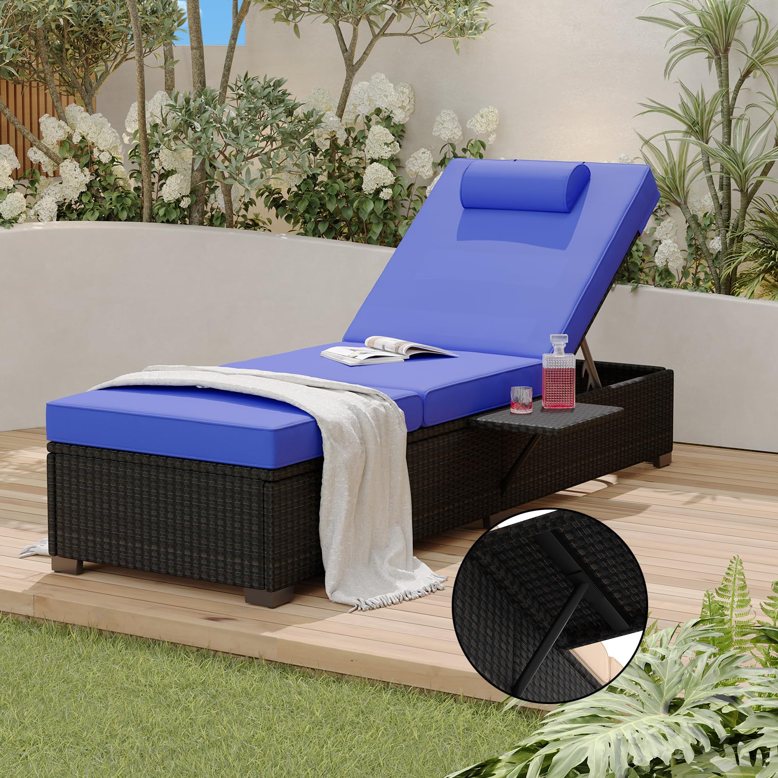 Patio Lounge Chairs,Outdoor PE Wicker Chaise Lounge Set of 2