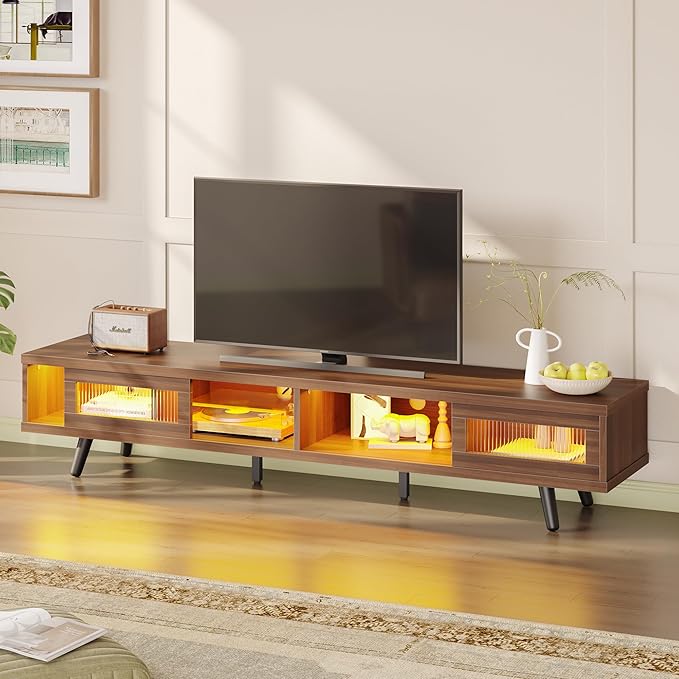 Mid Century Modern TV Stand for 75 inch TV, LED Entertainment Center