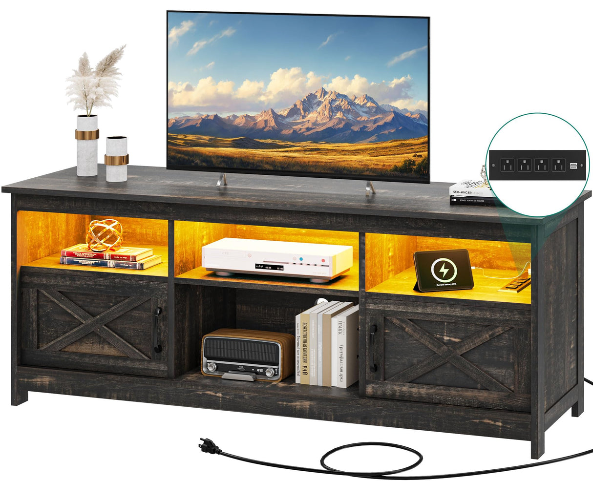 for TVs Up to 65 Inch, Entertainment Centre with LED Light, TV Table with Power Outlet,