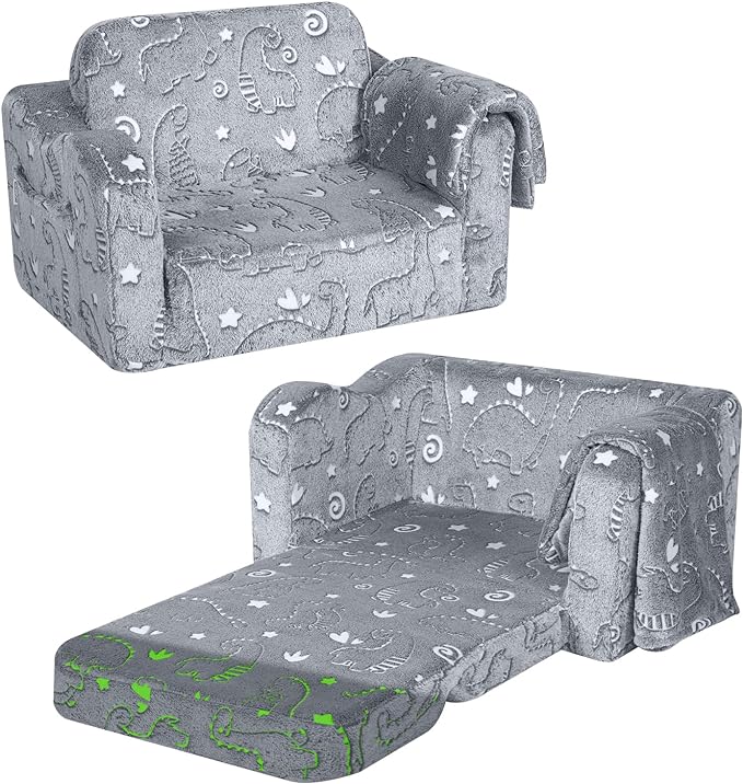 Glow-in-The-Dark Alphabet Kids Couch – Soft Plush Folding Toddler Chair and Comfy Recliner for Boys and Girls