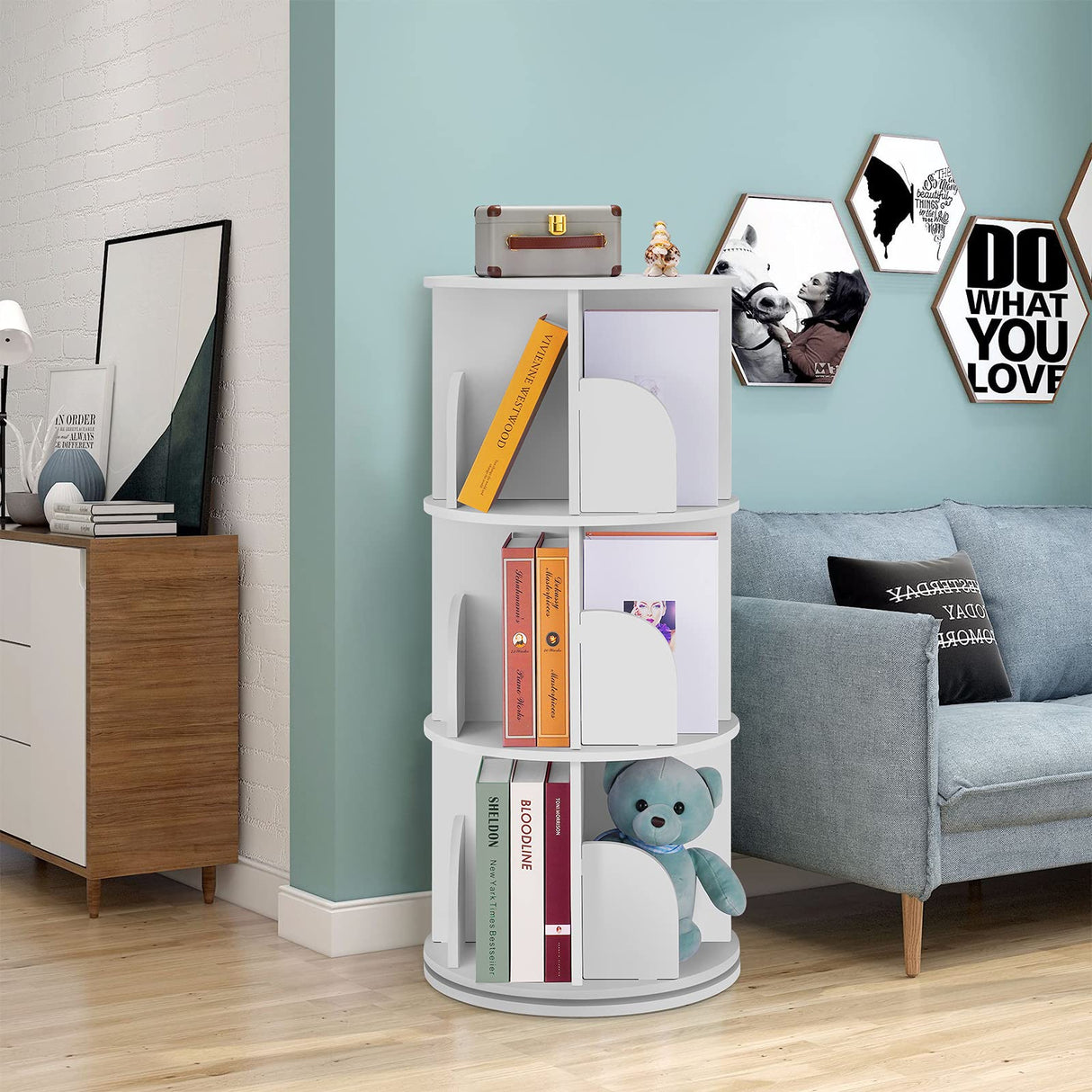 Rotating Bookshelf 360 Display Floor Standing Bookcase Storage Rack for Kids&Adults