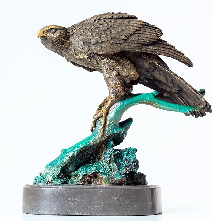 Bronze Eagle on Rock Statue, Black H:24.8" Bird of Prey Bronze Sculpture