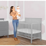 Dream On Me Ava 4-in-1 Convertible Mini Crib in Pebble Grey, 635-PG, Greenguard Gold Certified, Non-Toxic Finish, Comes with 1" Mattress Pad, with 3 Mattress Height Settings