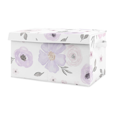 Designs Purple Watercolor Floral Girl Small Fabric Toy Bin Storage Box Chest For Baby