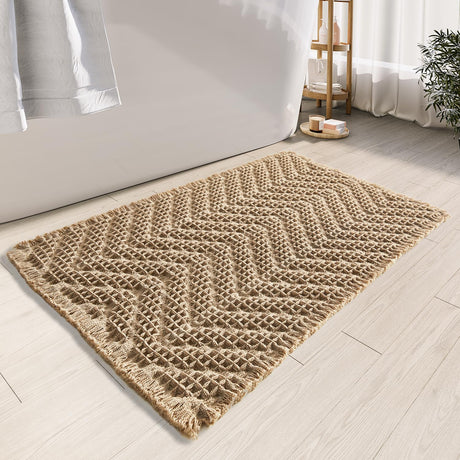 BULULOM Bathroom Floor Mat,Boho Bath Mat,Super Absorbent Bath Mat,Bathroom Rugs Non Slip Washable, Quick Dry Shower Mats, Ultra Soft Bath Mat Towel,Brown,18"*30"