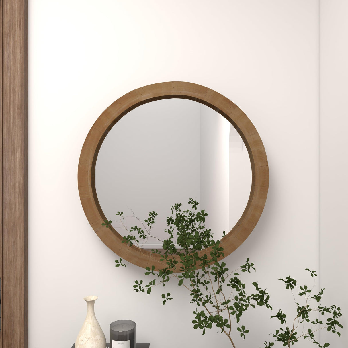 Wood Room Wall Mirror Entryway Mirror, Wall Mounted Mirror 24" x 3" x 24", Brown