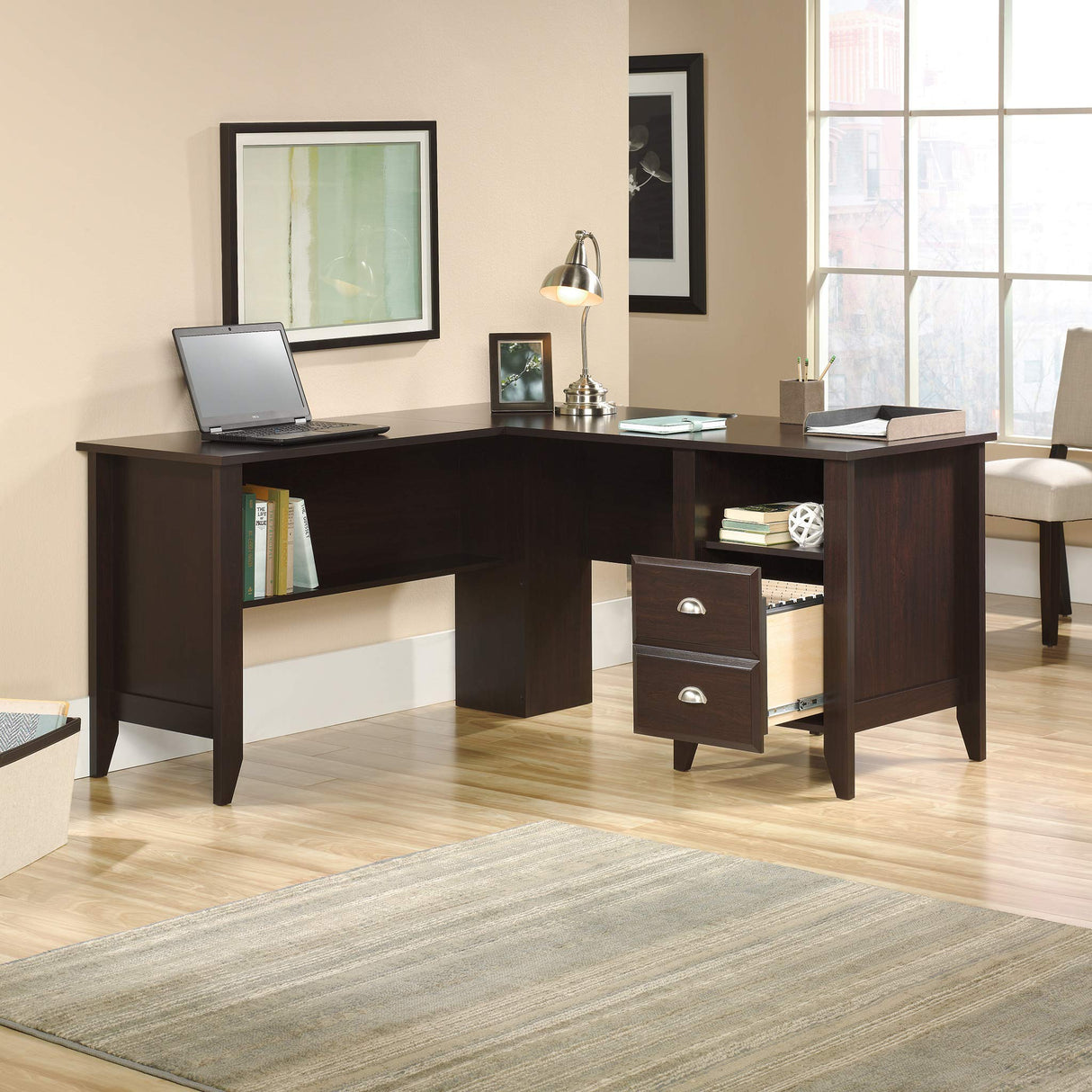 Shoal Creek L-Desk, Jamocha Wood finish
