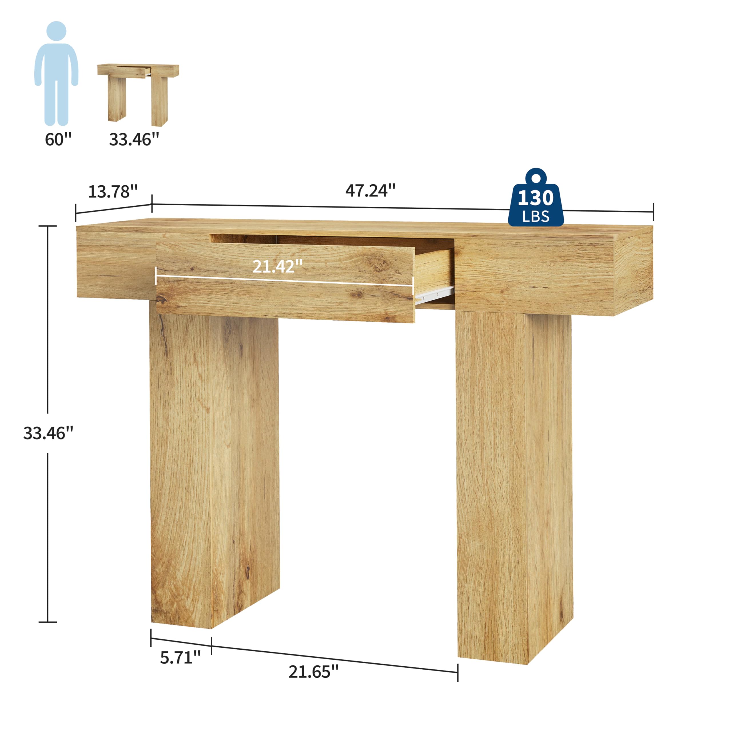 47-Inch Console Table with Drawer - Industrial Farmhouse Entryway Table