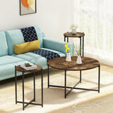 Coffee Table Set of 3, Modern Round Coffee Table & 2pcs End Table Wooden Tabletop