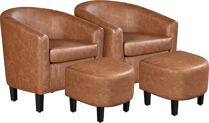 Accent Chair with Ottoman Foot Rest, PU Leather Mid Century Modern Upholstered Soft