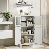 Bathroom Cabinet, Storage Cabinet with Adjustable Shelves & Glass Doors, Freestanding