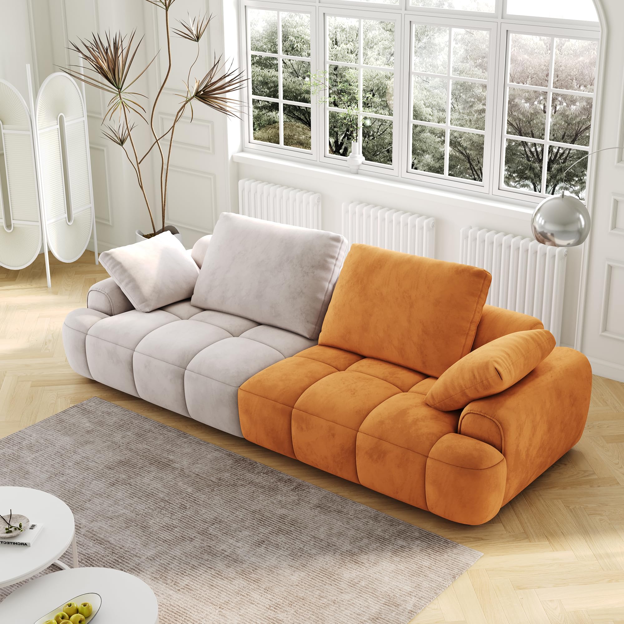 Bicolor Cloud Couch, 86.6″ Comfy Candy Suede Upholstery Loveseat Sofa