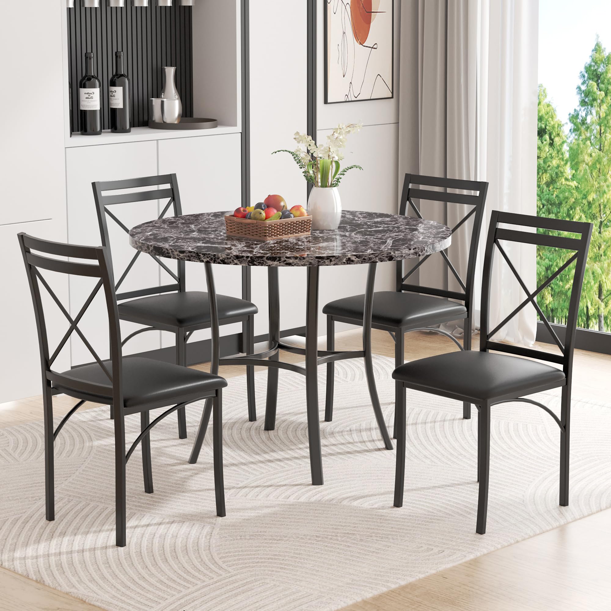 5-Piece Faux Marble Dining Set for 4