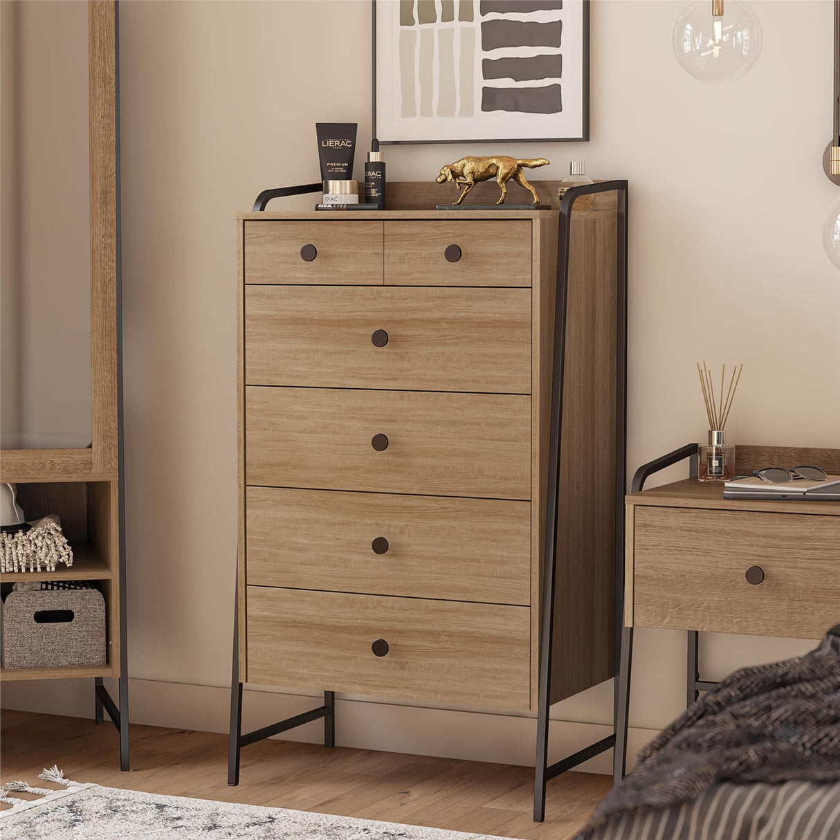 Novogratz Bushwick Tall 5 Drawer Dresser, Natural