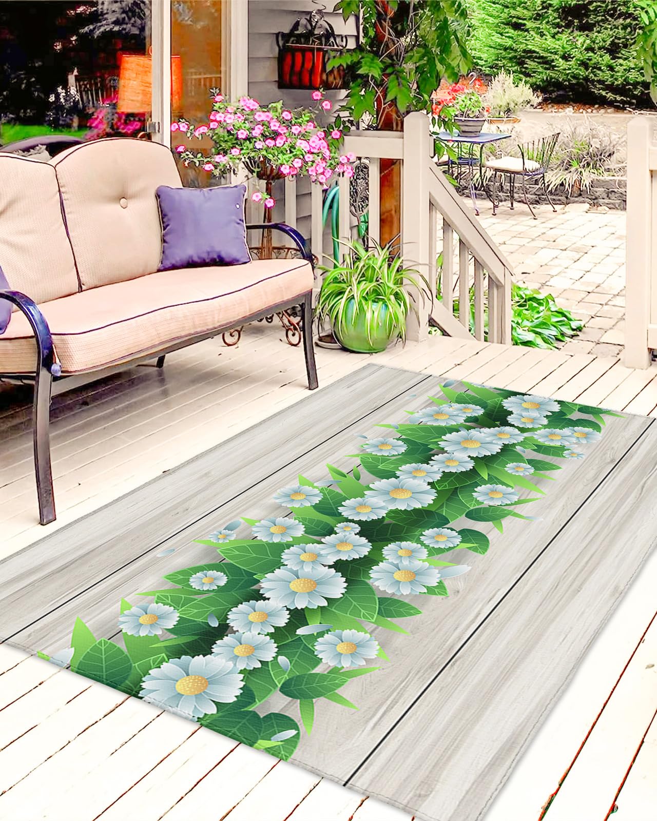 Outdoor Rug 6x9 ft Floral Plants Outdoor Large Area Rug