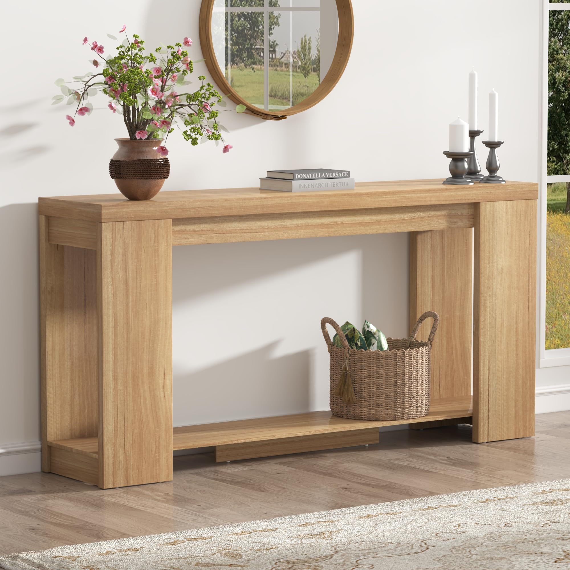 62 Inch Extra Long Console Table with Storage - Farmhouse Entryway Table
