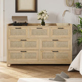 6 Drawer Dresser for Bedroom, Rattan Chest of Drawers with LED Lights, Wood Storage