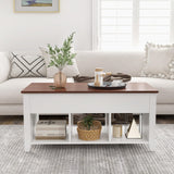 Lift Top Coffee Table - Rectangular Wooden Table w/Hidden Compartment & Open Storage