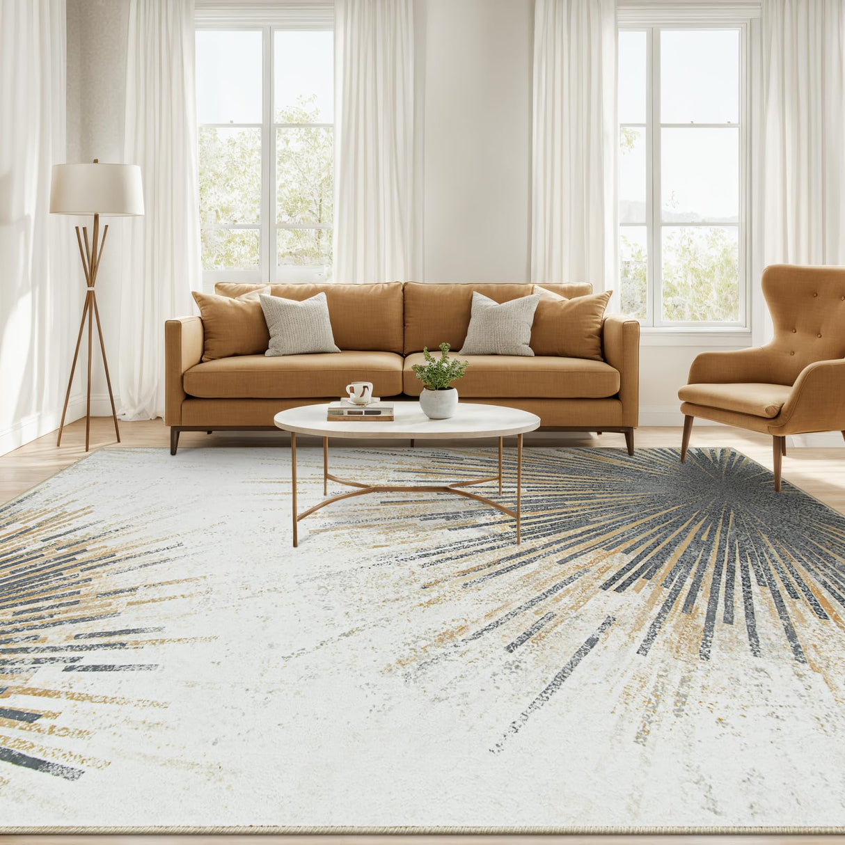 Lahome Modern Washable Area Rugs 8x10 - Ultra-Thin Non-Slip Soft Living Room Rug Bedroom Rugs Throw Large Rug for Dining Room Table, Abstract Print Floor Carpet Rug for Office (Gold/Gray, 8'x10')