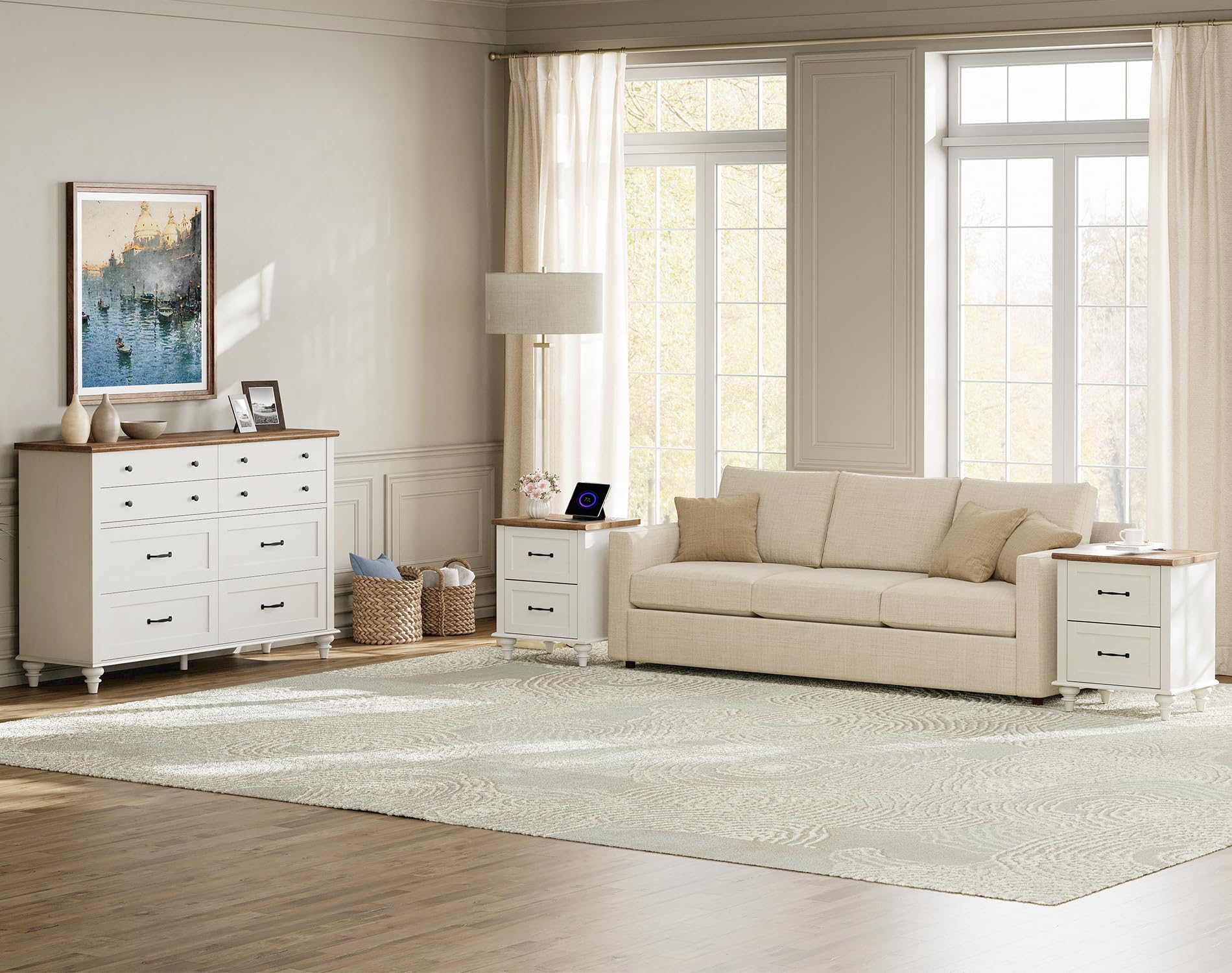 3 Piece Bedroom Set - Includes 8 Drawer Dresser for Bedroom, Set of 2 Nightstands